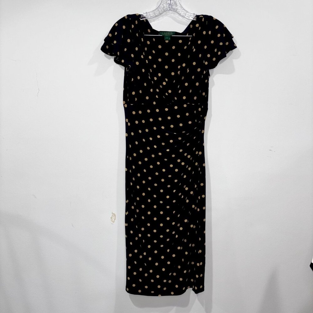 Classic Lauren Ralph Lauren Navy/Gold Polka-Dotted Dress Size 6 - New Photos!